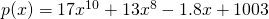 p(x) = 17x^<10></p>
<p><strong>Example:</strong> Find the derivative of + 13x^-1.8x+1003