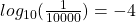 log_{10}(\frac{1}{10000}) = -4