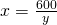 x=\frac<600></p>
<p>The objective function is the cost function, and we want to minimize it. As it stands, though, it has two variables, so we need to use the constraint equation. The constraint equation is the fixed area <em>A = xy = 600</em><em>.</em> Solve <em>A</em> for <em>x</em> to get 