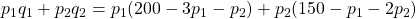 p_1q_1 + p_2q_2 = p_1(200-3p_1-p_2)+p_2(150-p_1-2p_2)