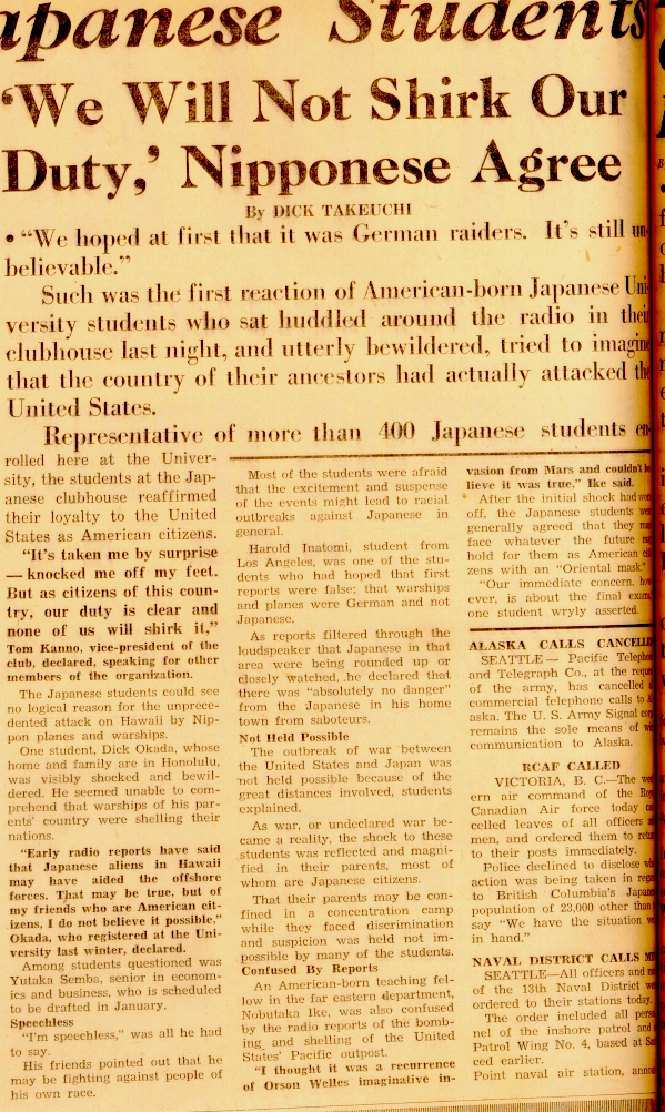 UW Daily clipping, 8 December 1941