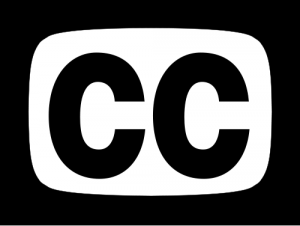 Image spelling CC for closed captioning. The two large Cs are black; they sit on a square white background with additionally black framing the image.