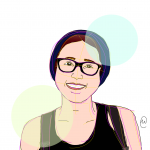 Illustration of co-author Daniella Orias wearing a beanie type hat, glasses, and tank top