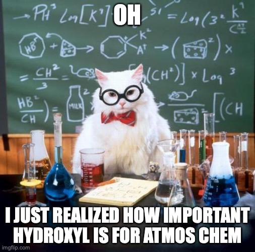 A chemistry cat meme with a joke about hydroxyl