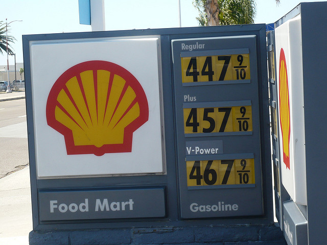 Gas prices in San Diego. Regular is as high as 4.47 per gallon