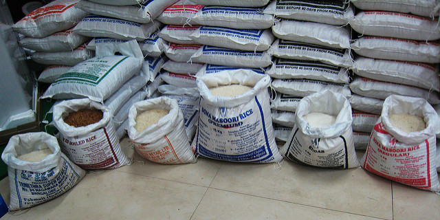 Bags of various types of rice