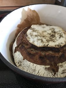 Loaf of Bread in a cast iron pot