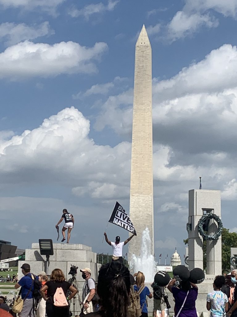 Black Lives Matter protestors assemble in Washington, D.C. at Washington Monument