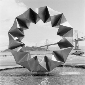 Asawa's Aurora sculpture, which is an origami ring