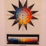 12 pointed star with black tips and white interior and a ring of rainbow with a rainbow palette below