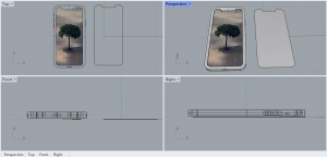 The image shows Miguel's project, Within This Future, in a top, front, right, and perspective views. All views but the perspective views are shown in wireframe view, where all lines can be seen, except for persective view, which is shown in shaded view.