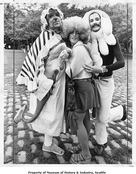 1975 photograph of three costume contest participants