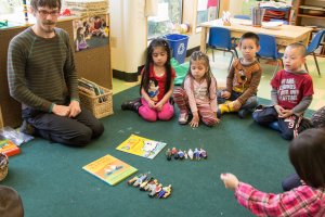 Teacher and students in story circle