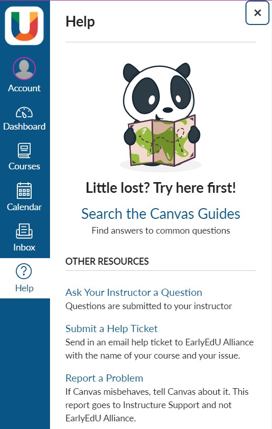 Canvas Global navigation - Help menu