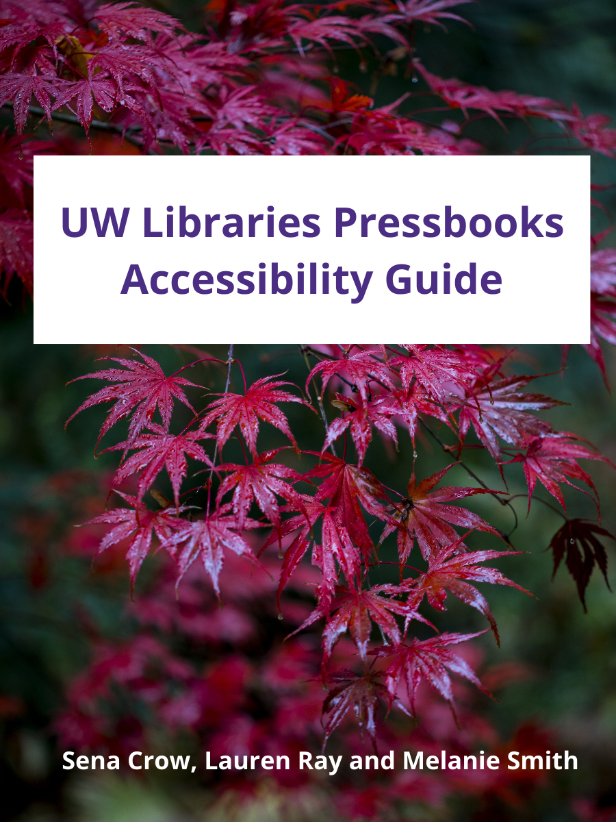 Cover image for UW Libraries Pressbooks Accessibility Guide