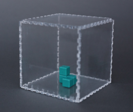 3-dimensional stack of cubes inside a glass box