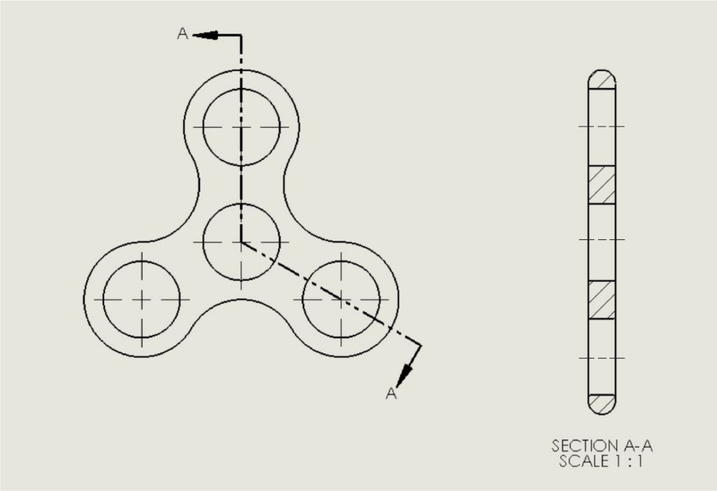 Aligned section view of the fidget spinner