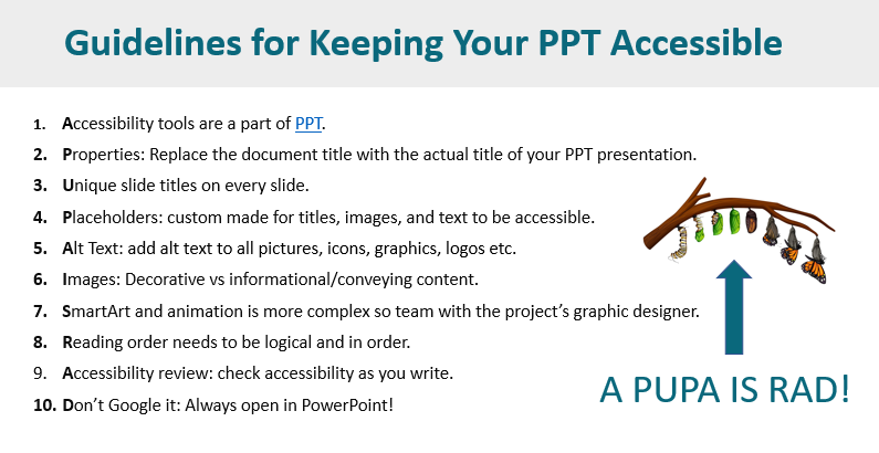Screenshot of a PowerPoint slide: Guidelines for Keeping Your PPT Accessible.