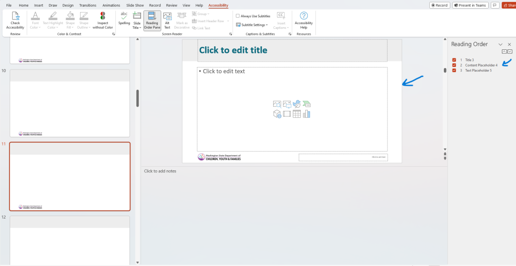 PowerPoint slide example demonstrating placeholders.