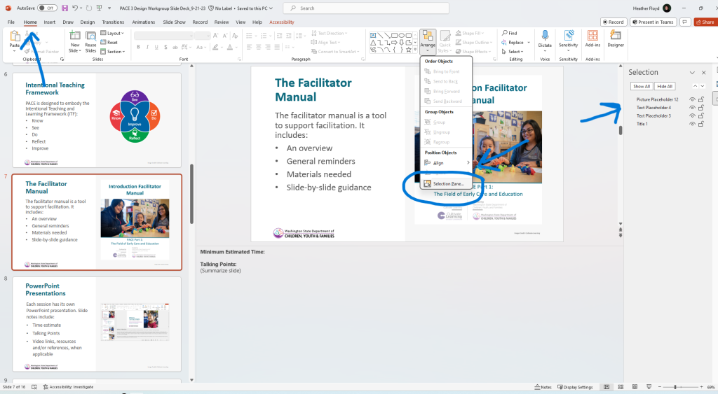 Screenshot of a PowerPoint presentation demonstrating arrangement order.