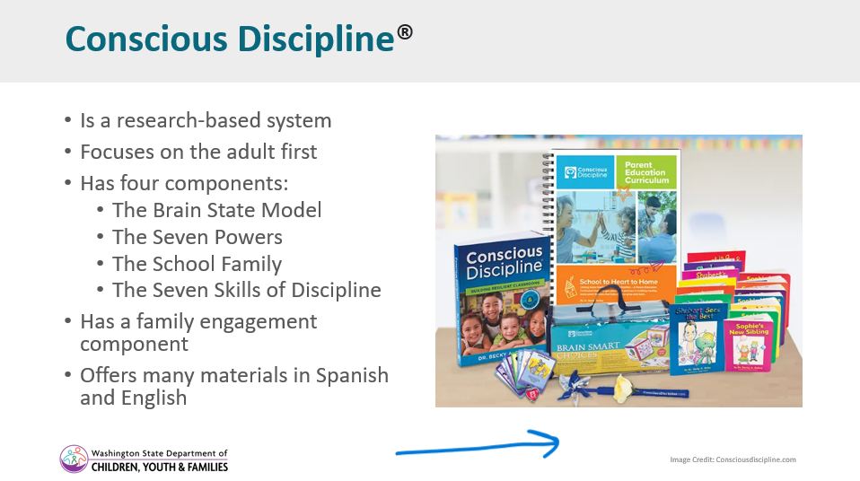 Screenshot of Conscious Discipline materials on a PowerPoint slide.