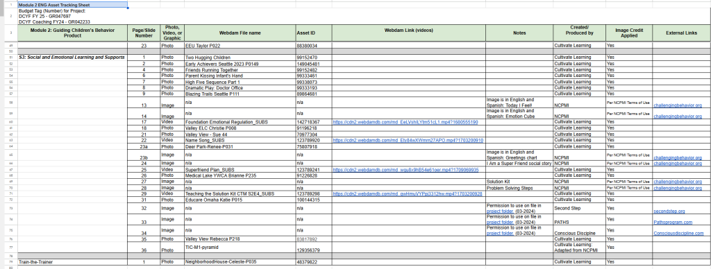 Example of an Asset Tracking Sheet