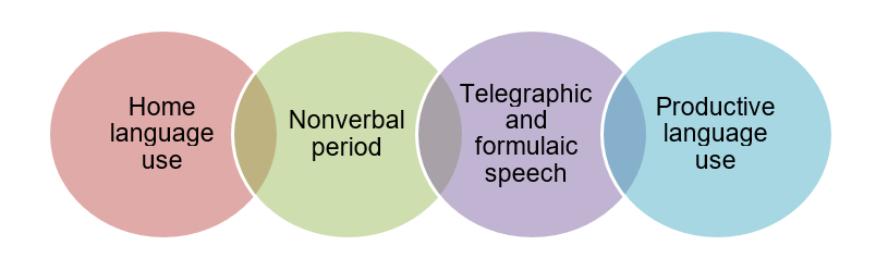 home language to nonverbal to telegraphic to productive language use