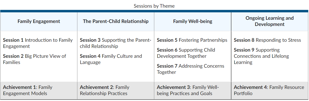 Graphic organizer of all the course sessions with achievements for the large project in each of the 4 course themes.