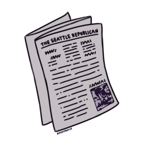 A drawing of a folded newspaper, "The Seattle Republican."