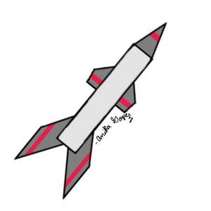 A drawing of a gray rocket ship with red accents.