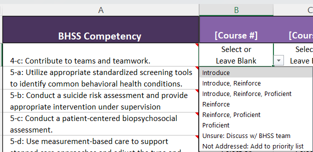 Screenshot of the Detailed Gap Analysis Tool dropdown menu options for identifying learning sequence for each competency.