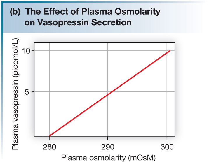 graph showing the linear relationship between plasma osmolarity and plasma vasopressin level
