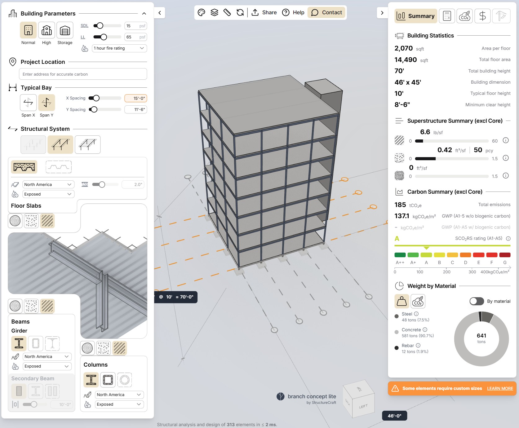 Branch 3D image showing the Steel structural system building option.
