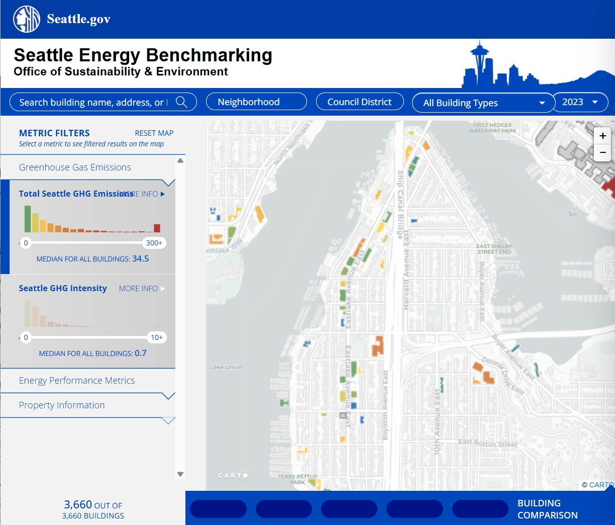 Image showing a map of the energy conforming projects in Seattle's Eastlake neighborhood
