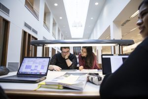 students studying in library